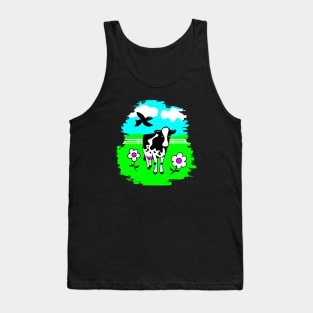 Happy Cow in Flowered Pasture Tank Top